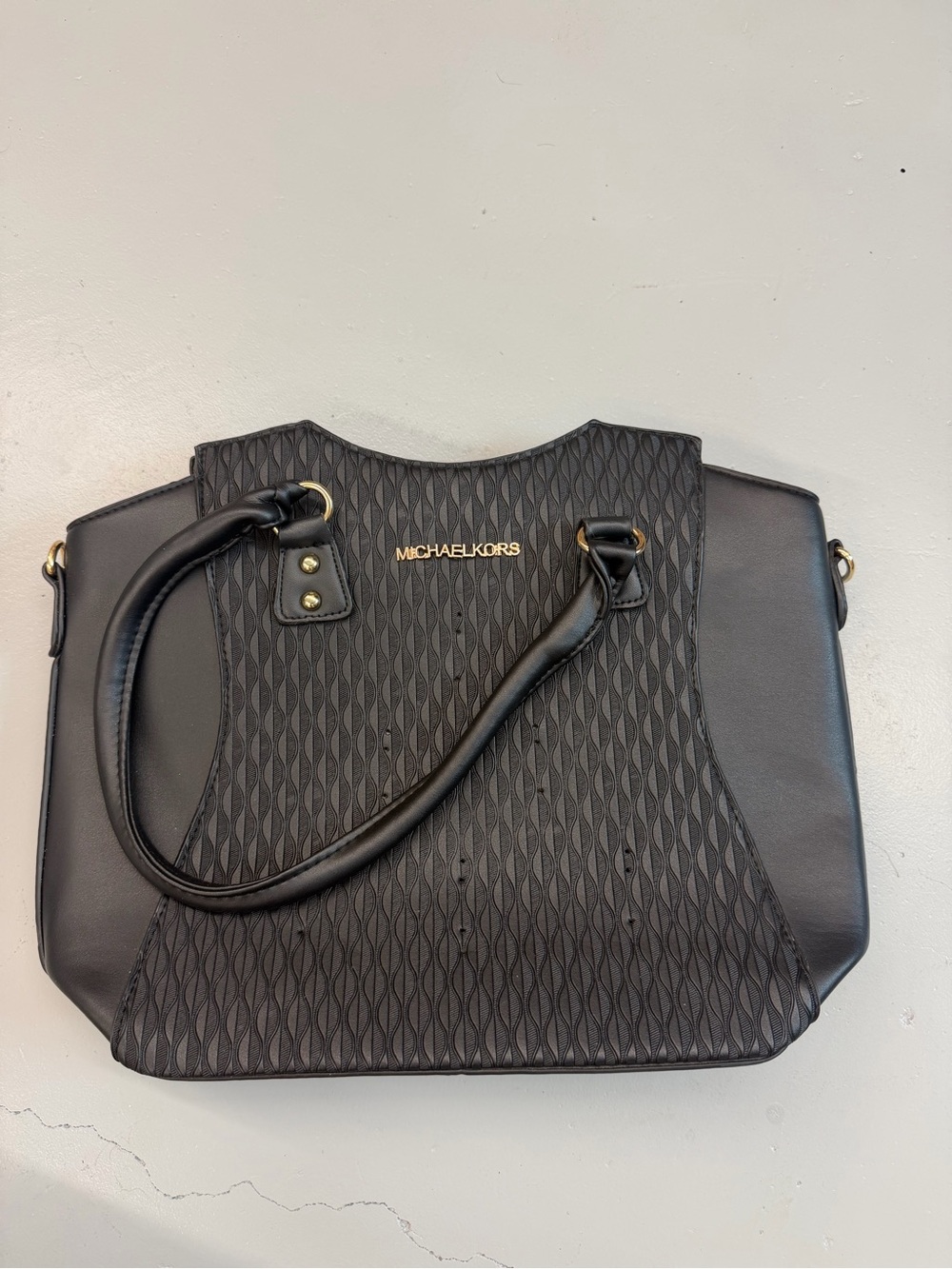 Michael Kors Black Textured Satchel with Gold Hardware